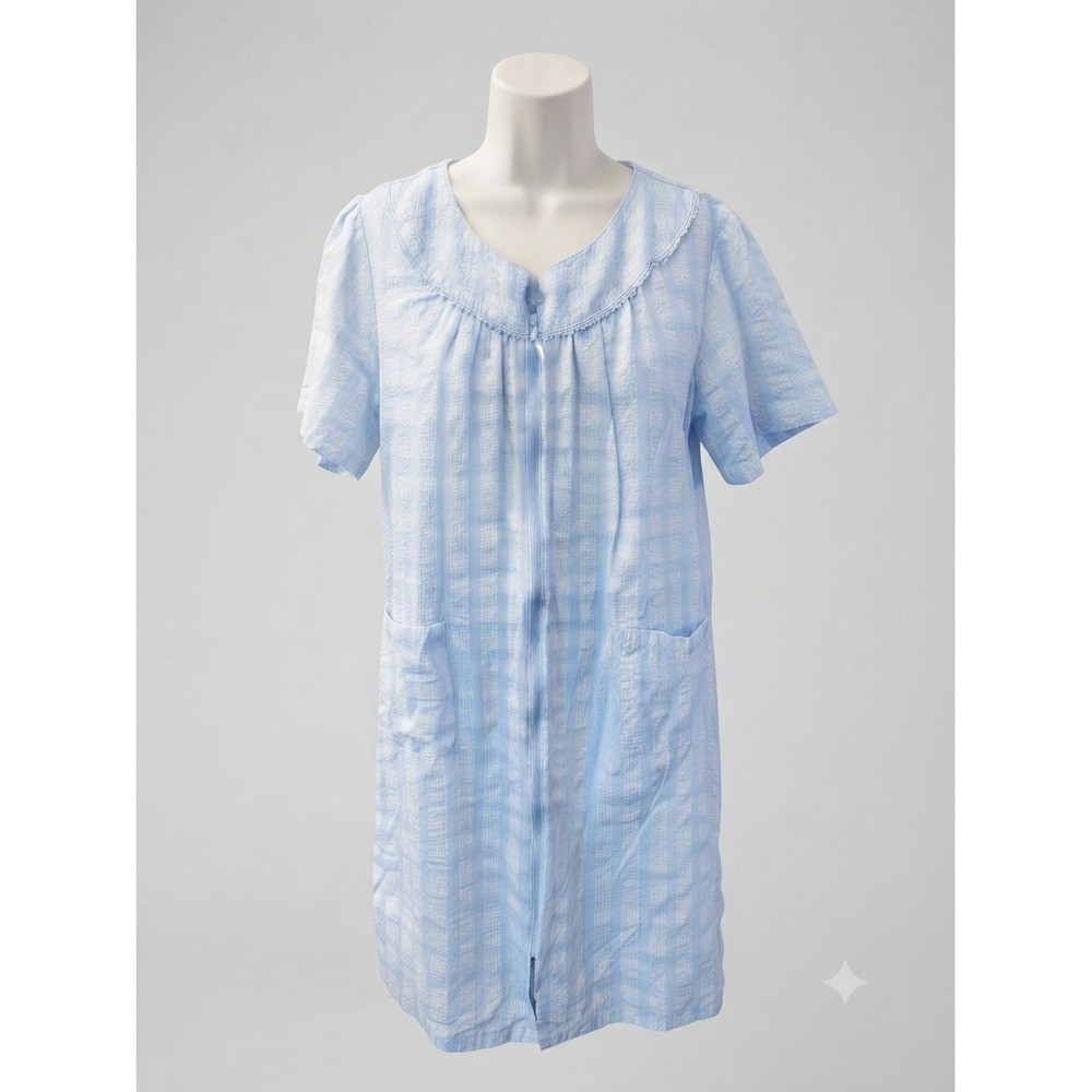 croft & barrow Light Blue Striped Short-Sleeve Snap-Front Robe